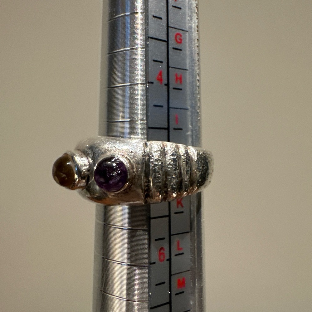 Vintage 925 Silver Multi Gemstone Cabochon Boho Statement Ring Size 5 - Picture 7 of 8